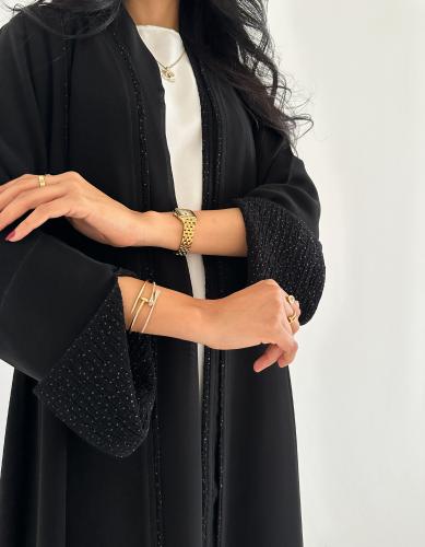 كريب ملكي مع خطوط واكمام مبطنة لمعة قصة كلوش