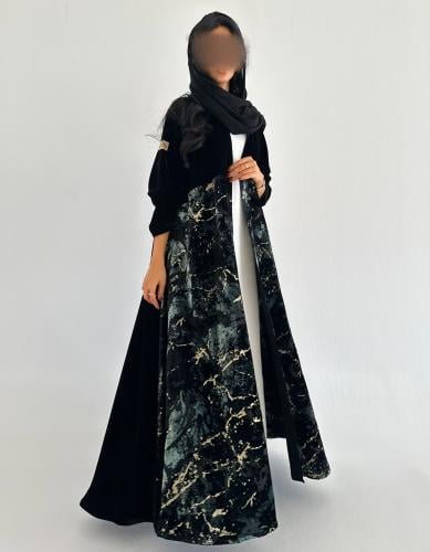 مخمل اسود مع مخمل جاكار حرير قصة كلوش