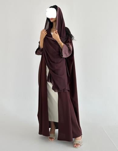 كريب عنابي نص بشت مع لنن مغسول مورد