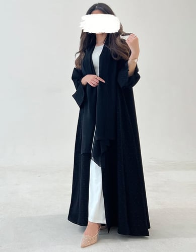 عباية كلوش جاكار أسود منقط