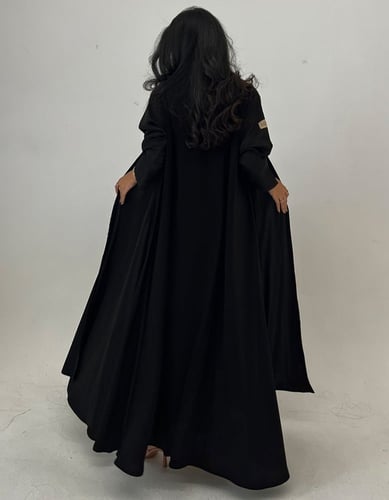 كريب أسود كلوش اكمام مع أكمام جاكار