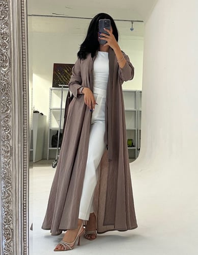 عباية لنن طبيعي مكرمش خفيف كلوش