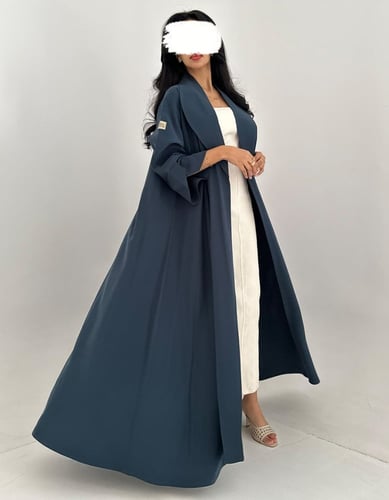 عباية كريب تركواز كلوش مع ياقه