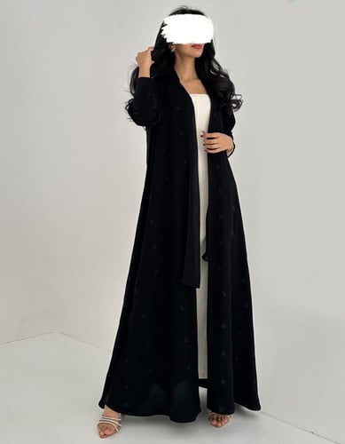 كريب مطرز زري ياباني اسود كامل كلوش