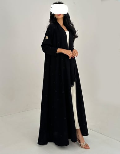 كريب مطرز زري ياباني اسود كامل كلوش