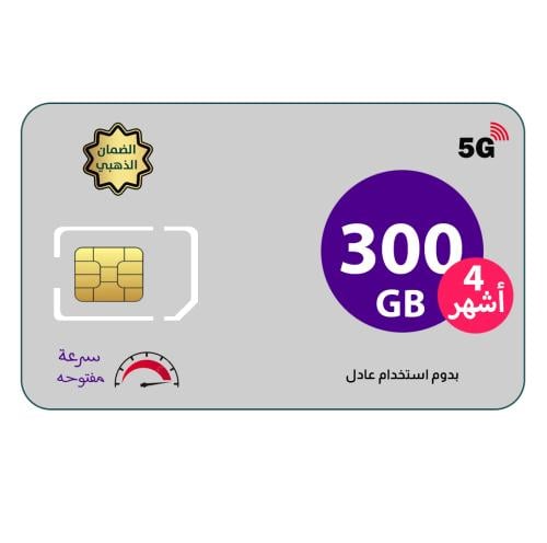 شريحة بيانات 300 جيجا | 4 أشهر - بدون استخدام عادل