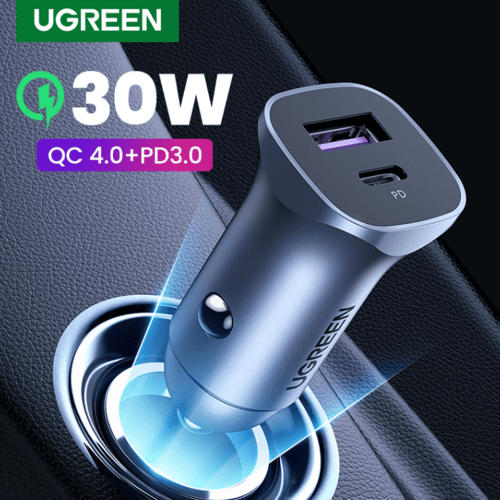 -- شاحن سيارة يوجرين بمنفذ USB ومنفذ PD بقوة 30 وا...