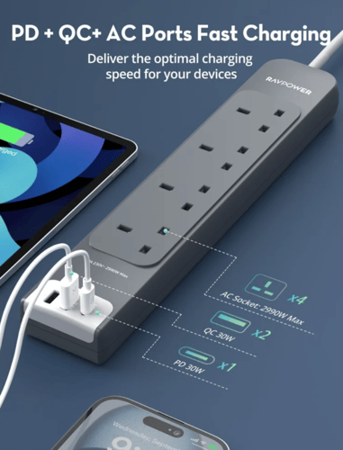 / توصيلة راف باور 4 منافذ طاقة ومنفذين USB-A ومنفذ...