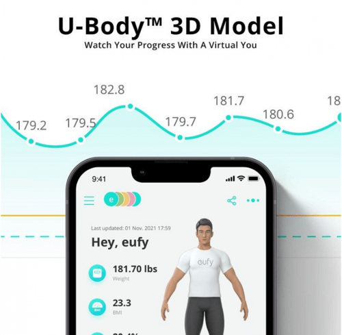 ميزان ذكي يوفي P2 رقمي لاسلكي لقياس الوزن - أسود