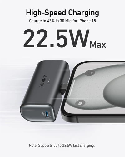 بطارية انكر نانو مع موصل USB-C مدمج قابل للطي بسعة...