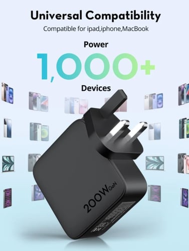 شاحن متعدد للسفر راف باور بقوة 200 واط بمنفذ يو اس...