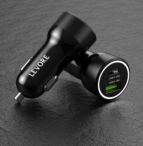 -- شاحن سيارة ليفوري 51 واط منفذ USB وPD - أسود