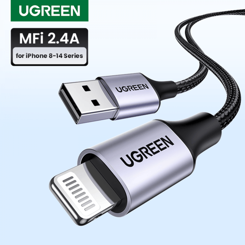 = سلك شاحن يوجرين من USB إلى آيفون مضفر بطول 2 م -...