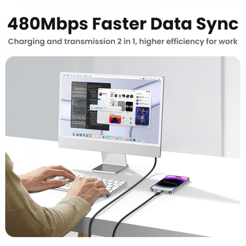 = سلك شاحن يوجرين من USB إلى آيفون مضفر بطول 2 م -...