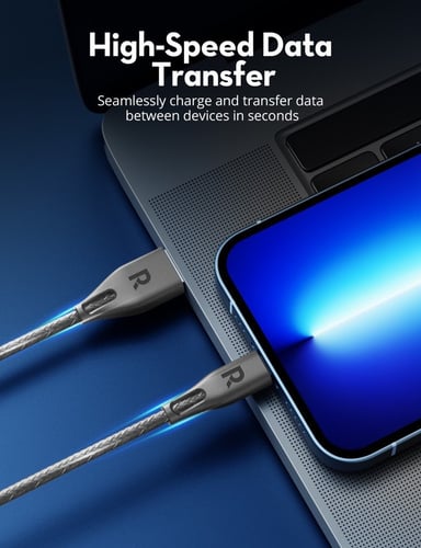 = راف باور كيبل لايتننق 2 متر نايلون - رمادي