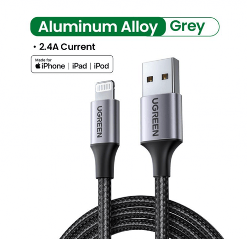 = سلك شاحن يوجرين نايلون مظفر USB إلى آيفون بطول 1...