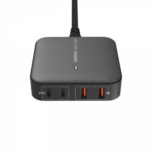 -- شاحن مكتبي موماكس بتقنية الجان بمنفذين USB-C وم...