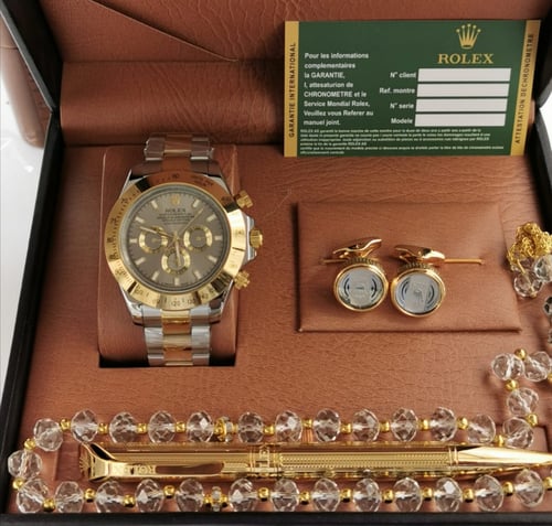 طقم رولكس رجالي ذهبي فضي كامل