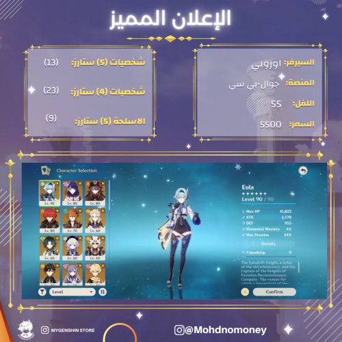 (Mohdnomoney) حساب سيرفر اوروبا لفل 55 يحتوي(13 شخ...