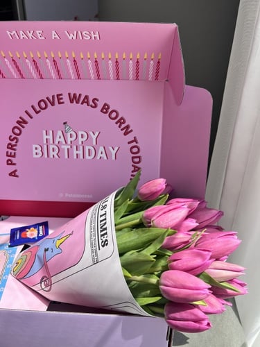 Pink tulip birthday box