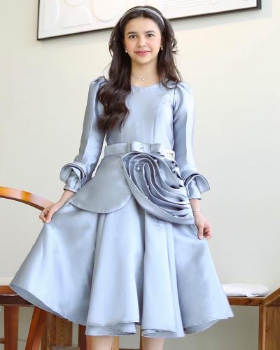 فستان اللؤلؤ الرمادي الفاخر