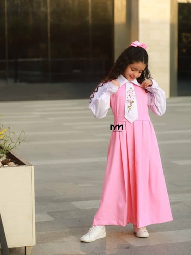 مريول حصري لطفلتك_مريول وردي بتطريز