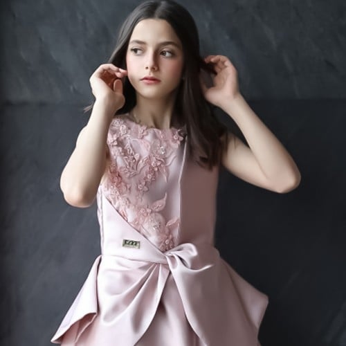 فستان زهري متورد