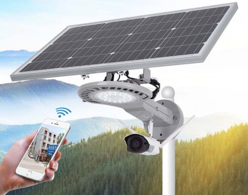 كاميرا طاقة شمسية شريحة 4G مع لوح و كشاف 1500 شمعة