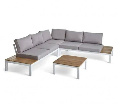 جلسة حرف L حديد مع خشب سويدي 4 متر و60 سم + طاولة