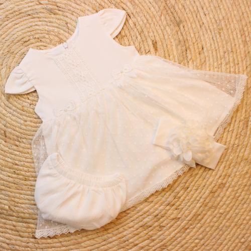 فستان بناتي 3 قطع مع ربطة شعر بطبقة خارجية من الشي...