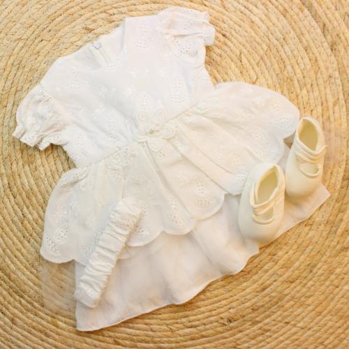 Girls' 3-piece dress set with French lace hat