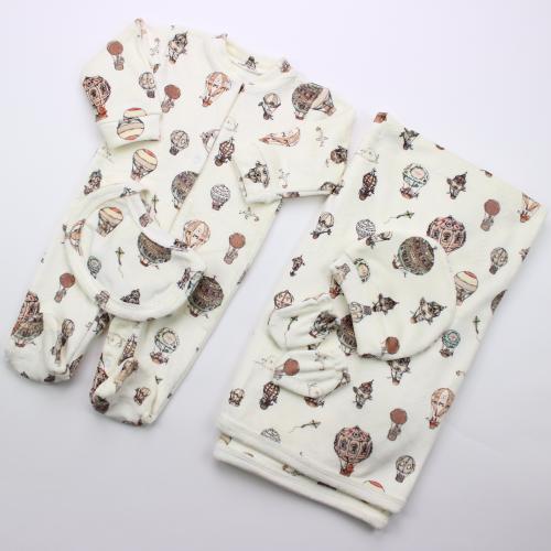 طقم مخمل شتوي مبطن بفرو ناعم 5 قطع للمواليد