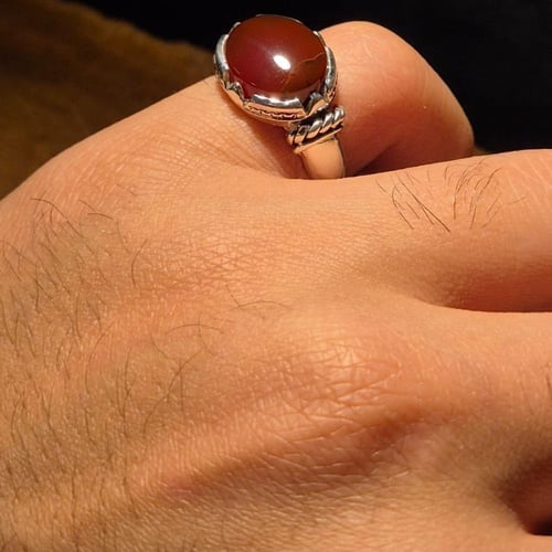 خاتم عقيق يماني على صياغة ملكية شغل يدوي