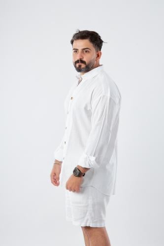 قميص بكم طويل لنن طبيعي