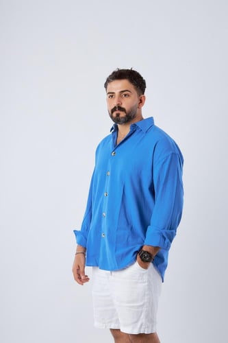 قميص بكم طويل لنن طبيعي