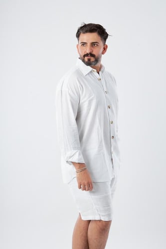 قميص بكم طويل لنن طبيعي