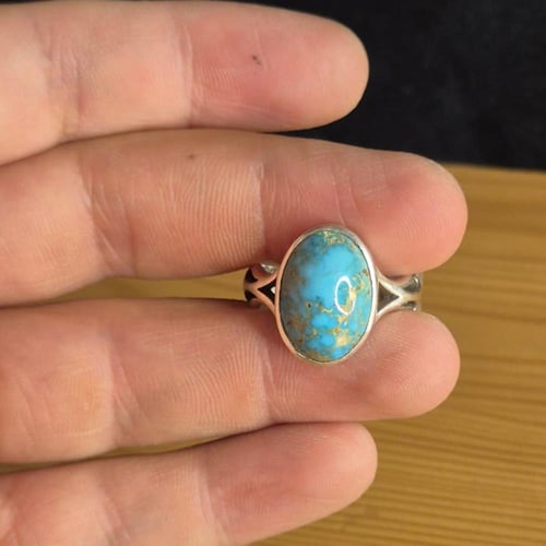 خاتم فيروزي نيشابوري ملكيه بعروق ذهبية