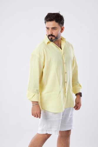 قميص بكم طويل لنن طبيعي