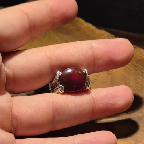 خاتم عقيق يماني قص دائري صياغه نجرانية يدوية