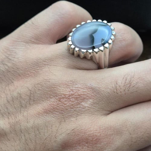 خاتم عقيق يماني مزهر صياغه مميزة