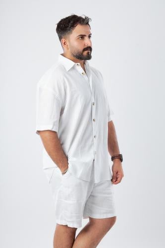 قميص بكم قصير لنن طبيعي