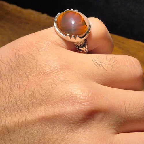 عقيق يماني مزعفر على صياغة برتاش شغل يدوي