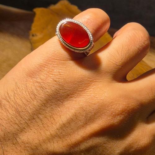 خاتم عقيق يماني ملكي فاخر صياغة نجرانية يدوية