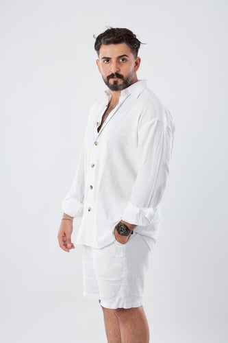 قميص بكم طويل لنن طبيعي