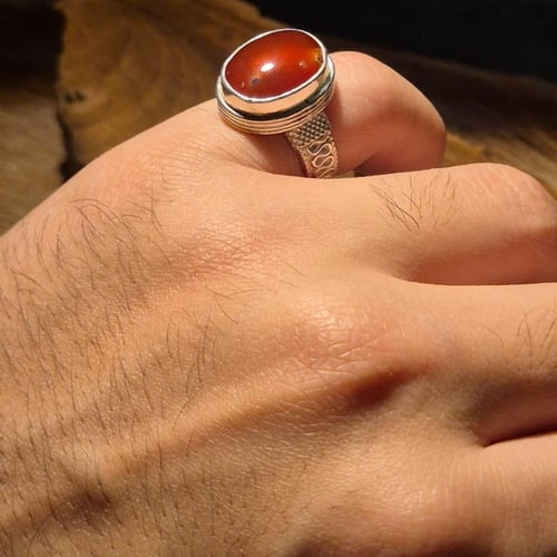 خاتم عقيق يماني ملكي صياغه نجرانية يدوية