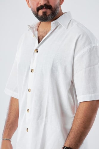 قميص بكم قصير لنن طبيعي