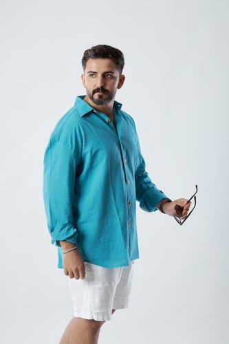 قميص بكم طويل لنن طبيعي