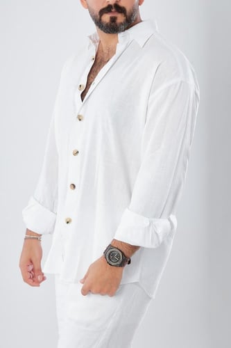 قميص بكم طويل لنن طبيعي