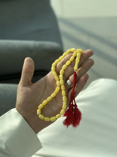 سبحة تراب الكهرمان قص برميلي