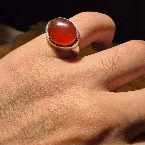 خاتم عقيق يماني احمر ملكية فاخرة شغل يدوية